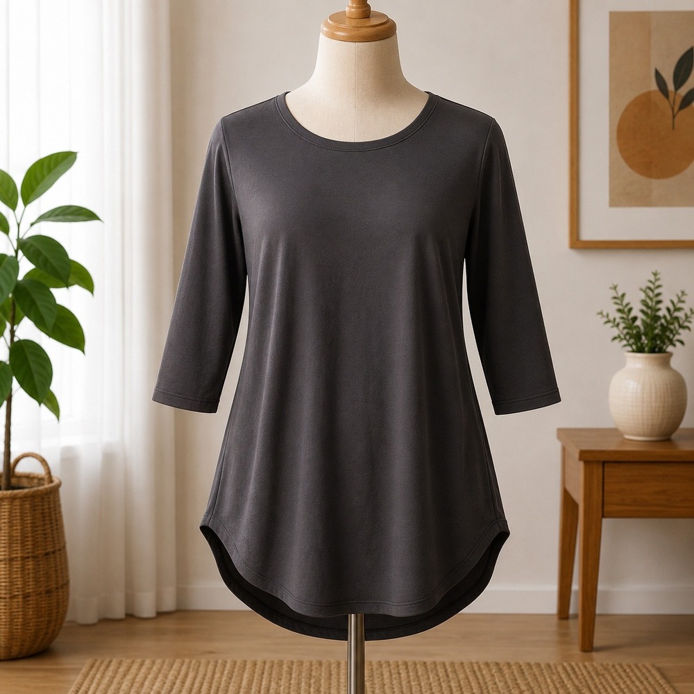 Susan Graver Weekend Essentials Tunic Top Womens XSP Gray Long Sleeve Crew Neck